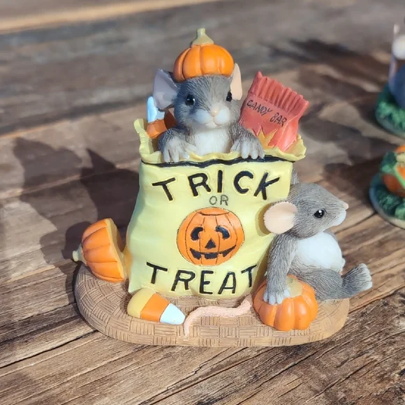 Fitz and Floyd Charming Tails Halloween Mouse Figurine Set - Brown and Orange - Picture 4 of 8